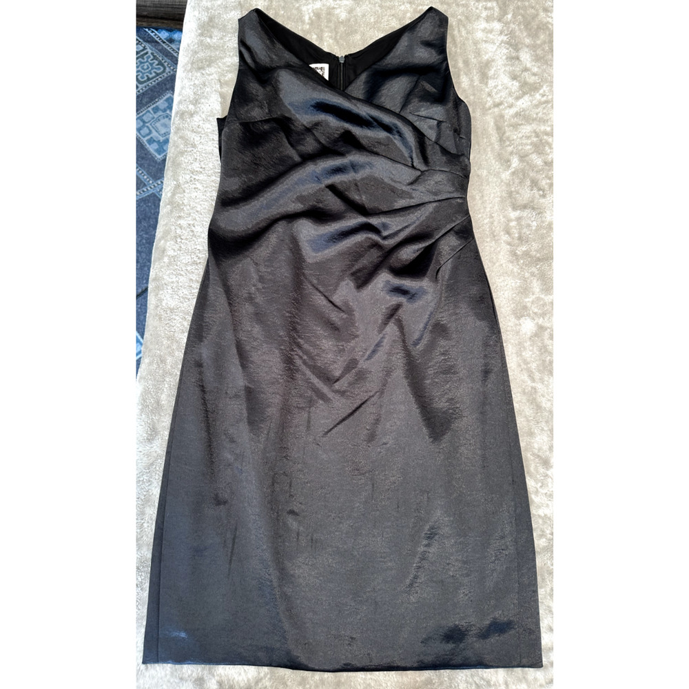 Anne Klein Vintage Black Satin Sleeveless Ruched Cocktail Dress Womens Size 8 - Picture 3 of 9